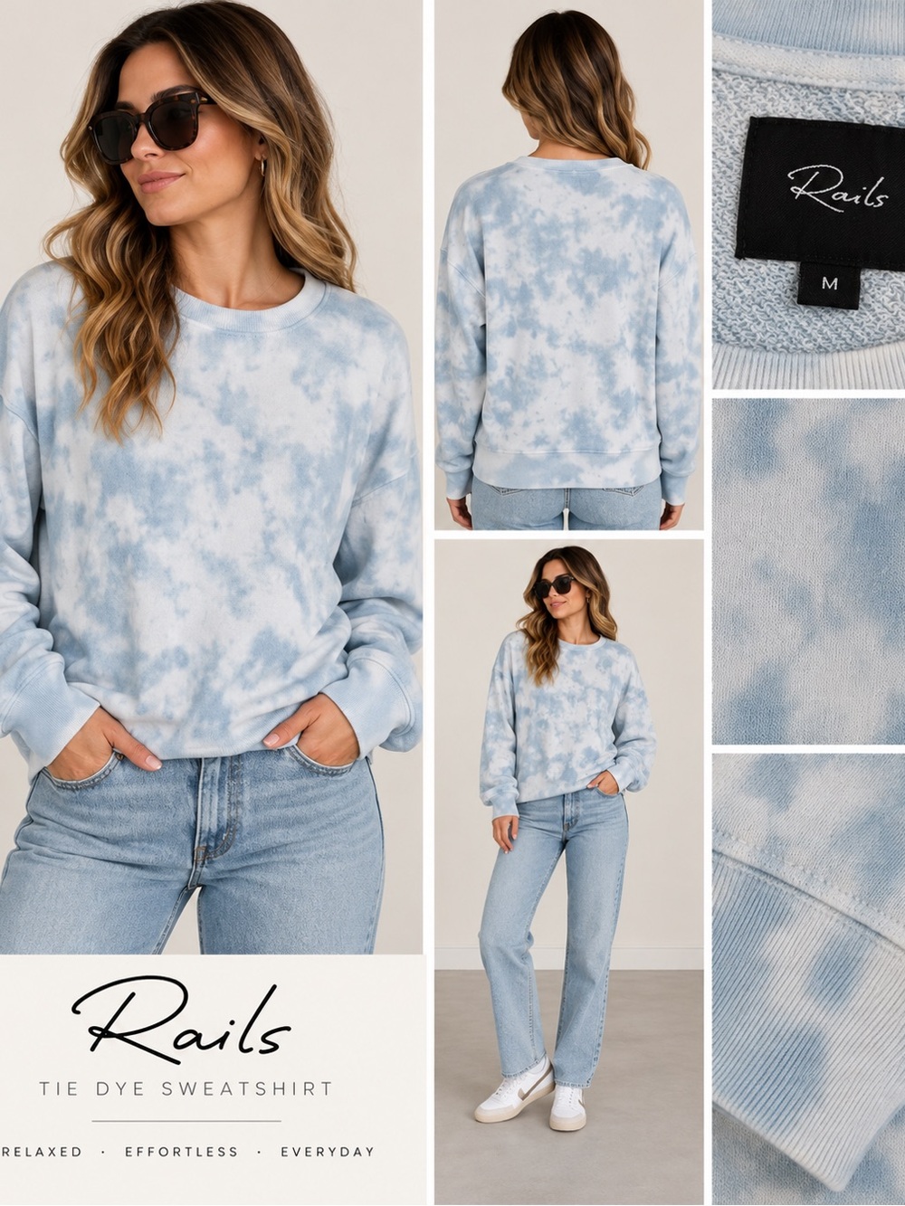 Rails Ramona Light Blue Tie Dye Crewneck Sweatshirt Size M